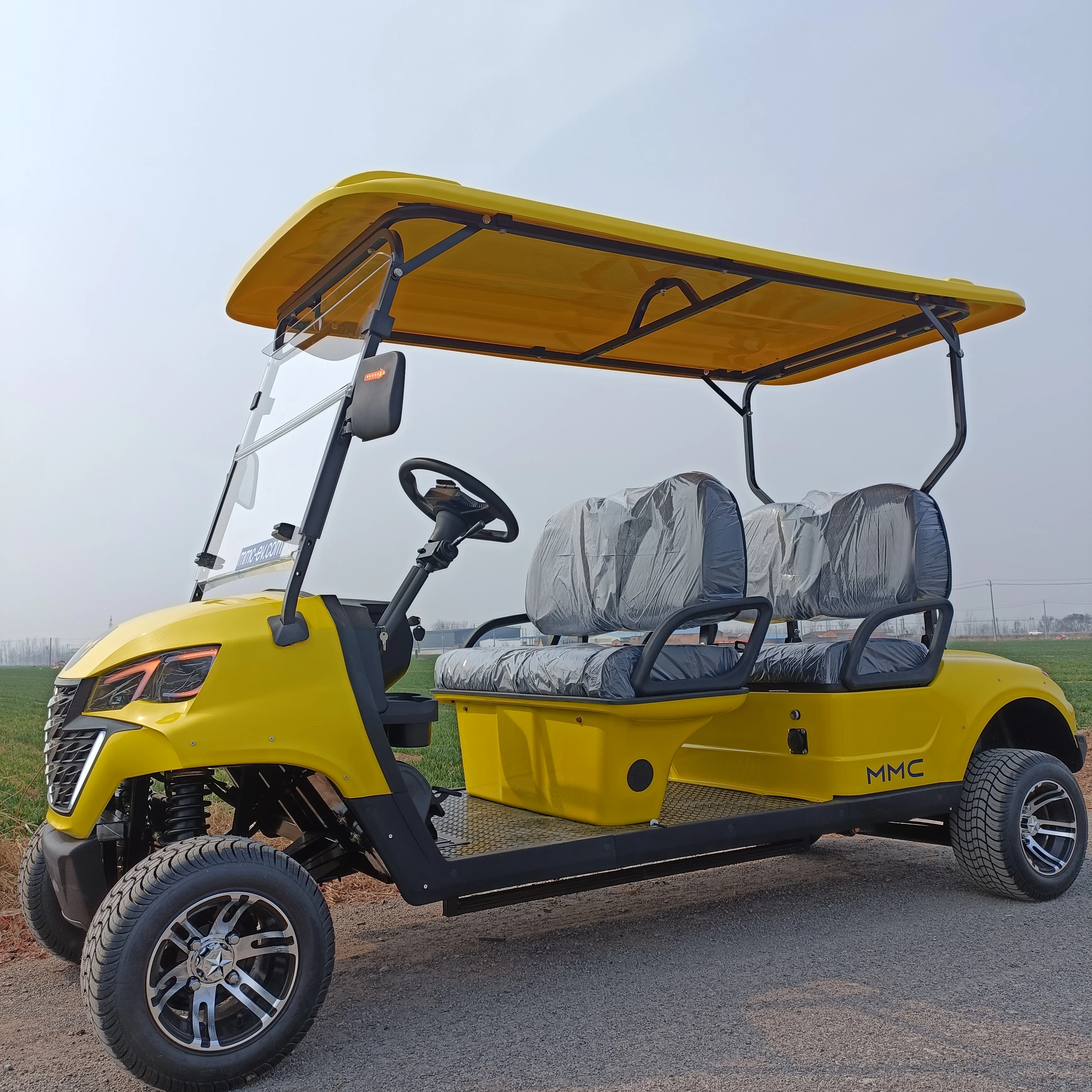 Vendita Calda 2 Posti Club Car Golf Cart 4 Ruote Elettrico Fuoristrada Pneumatico Mobilità Scooter City Golf Cart Elettrico Con Tetto