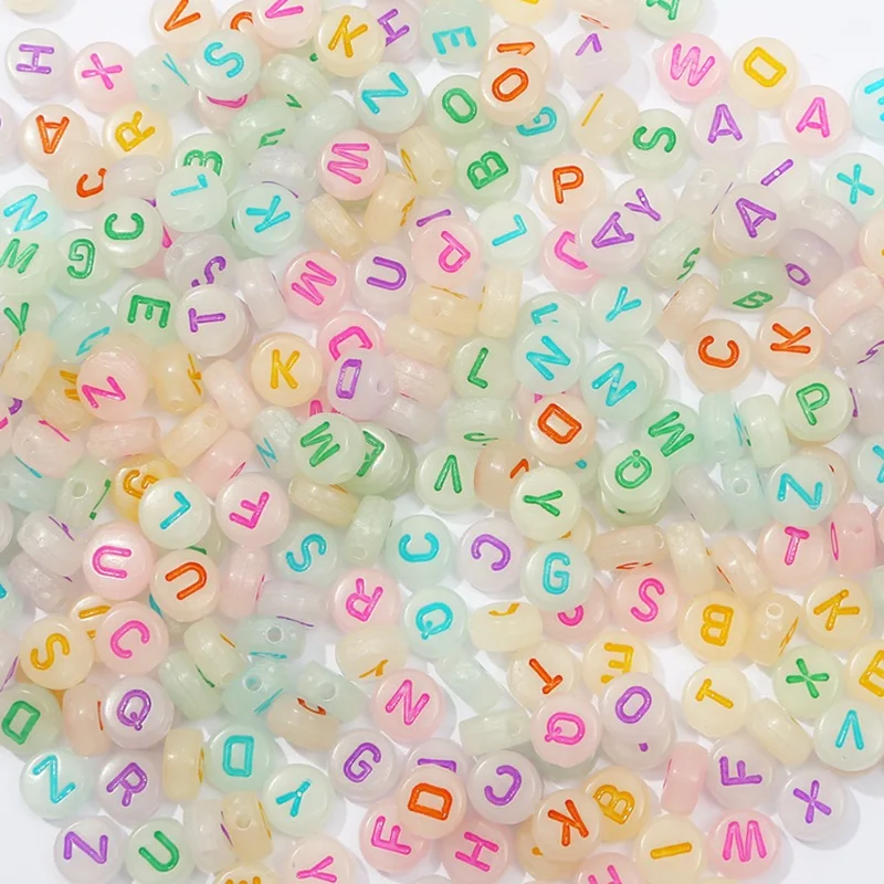 DIY Beaded Material Acrylic Stars Peach Heart Letters Luminous Flat Beads Square Beads Round Loose 100pcs