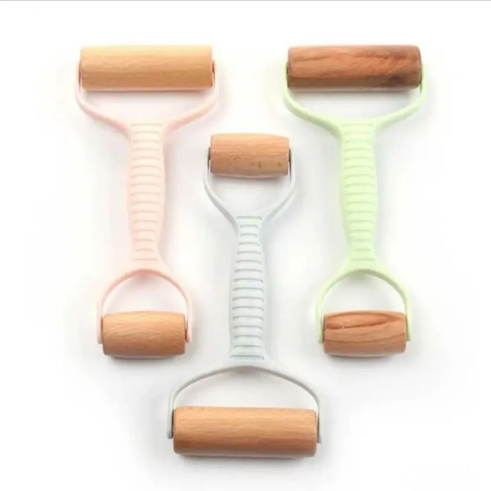 

Accessories Double Headed Solid Wood Rolling Pin Smooth Surface Wood+plastic Rolling Wheel Material Safety Plastic Handle