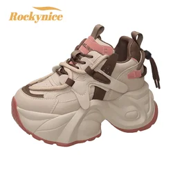 Autumn Winter Chunky Sneakers Women Lace Up Platform Sports Shoes Woman Goth Thick Bottom High Heels Female 7CM Wedges Sneakers