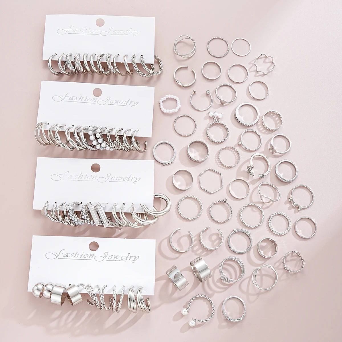 67 Pcs/Set Boho Style Metal Earrings Necklaces Rings Bracelets Multi Piece Jewelry Set For Women Daily Wear New 2024 Fashion