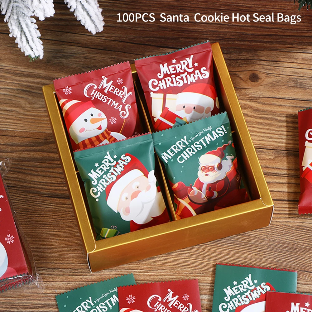 Christmas Candy Packaging 100pcs Mixed Color Candy Bag Christmas Biscuit Aluminium Film Pocket