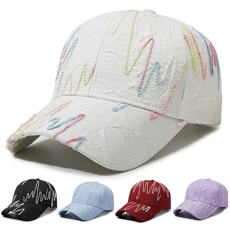 New Quilted Baseball Cap with Colorful Stripes, Outdoor Casual Sun Hat, Adjustable