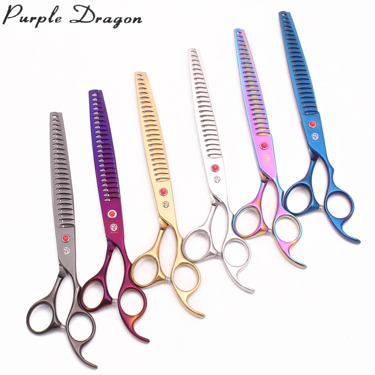 Purple Dragon 7.5" 8" Stainless Dog Grooming Scissors Pet Chunker Scissors Thinning Shears Curved Shears Set Z3005