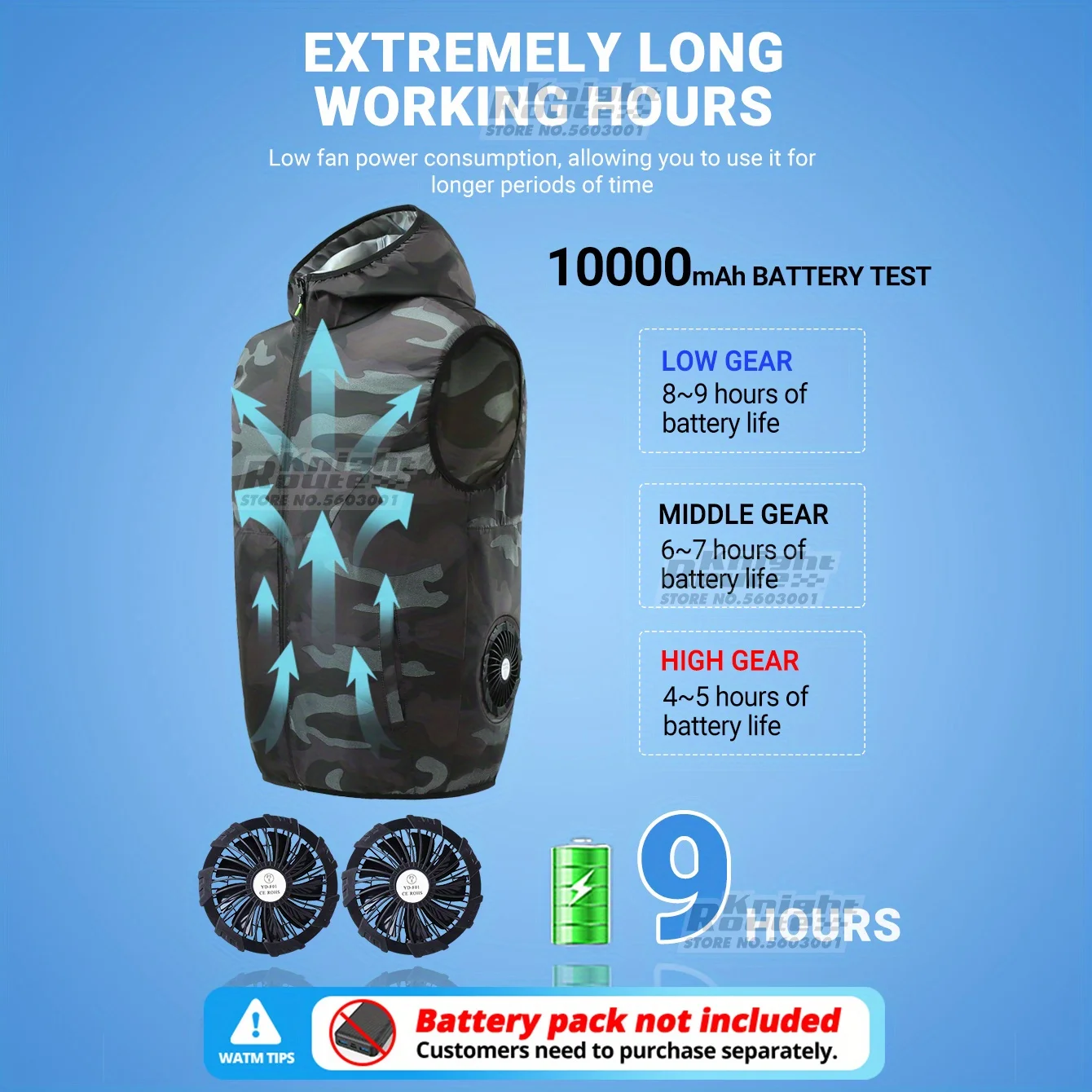 Survival Cooling Vest 3-Speed 9-Blade Fans for Men in Camping, Fishing, Wilderness Jobs & Extreme Heat Environments