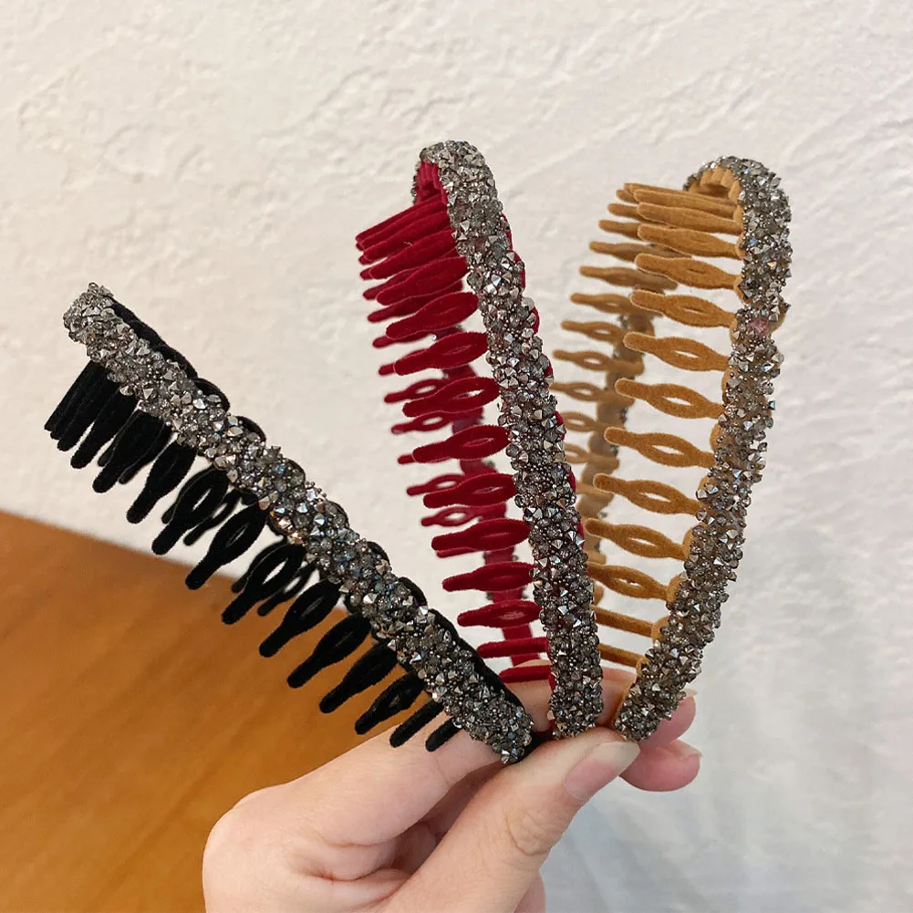 

Korea Fashion Crystal Flocking Toothed Headband for Women Rhinestone Hairband Beads Bezel Girls Hair Accessories Simple Headwear