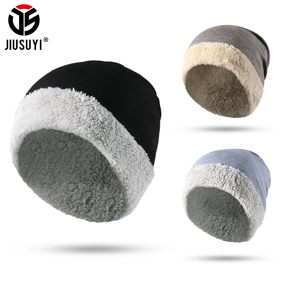 Winter Beanie Hat  Warm Breathable Windproof Hiking Skiing Cycling Thick Wool Neck Cap Fashion Brimless Solid Ski Bonnet  Unisex