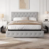 Yaheetech Queen Bed Frame with Adjustable Diamond Button-Tufted Headboard/3 Drawers Storage, Queen Platform Bed/Strong Wooden Sl 1