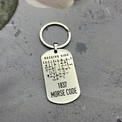 Morse Code Keychain: Double - Sided Educational Tool and Stylish Stainless Steel Accessory (Steel Color Square M)