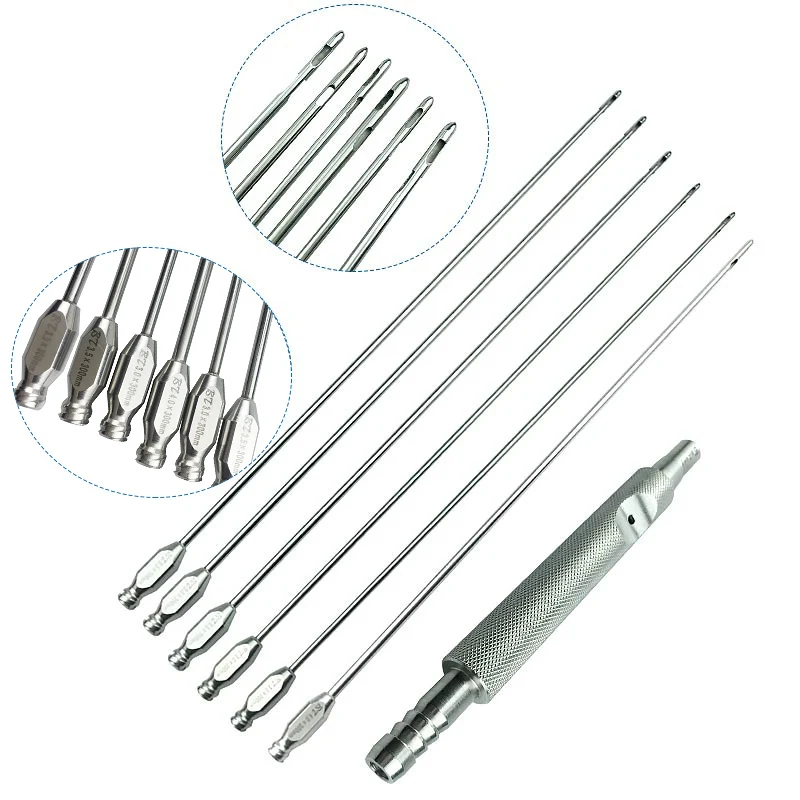 

Liposuction Cannulas Needles 6pcs with Suction Handpiece Autoclavable for Abdomen Liposuction Tools