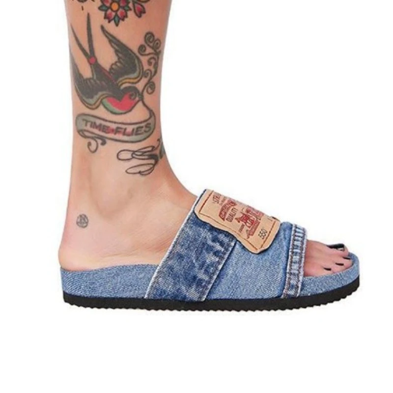 New Denim Slipper Female Shoes Non-Slip Comfortable Summer Flat Slippers Woman Slides Outdoor Beach Casual Shoes Women