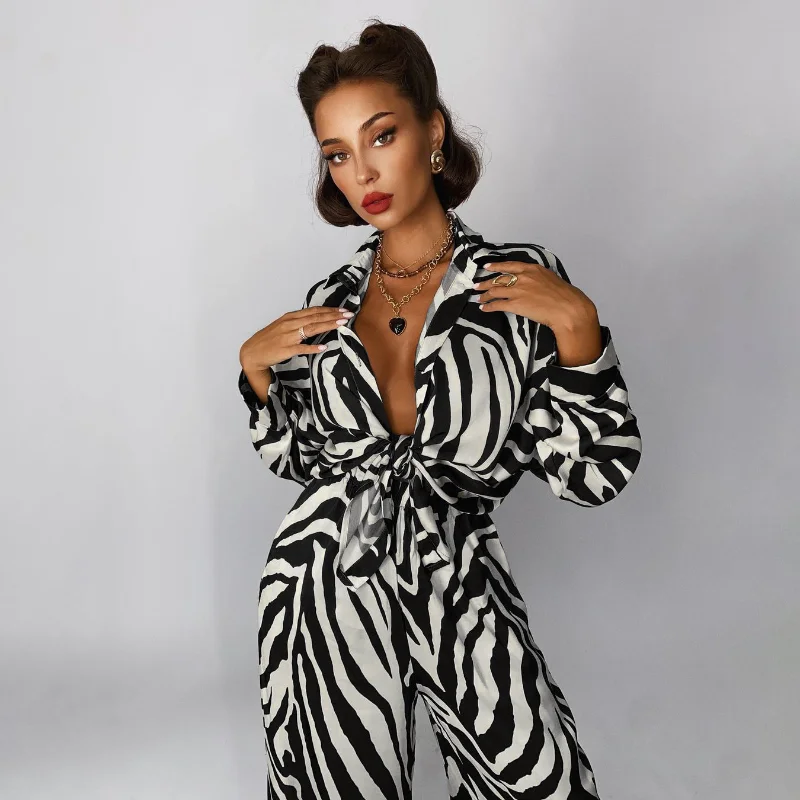 

Zebra Striped Oversized Shirt And Pants Set For Women Long Sleeve Fall Outfits Women 2023 Fashion Elegant Office Outfits