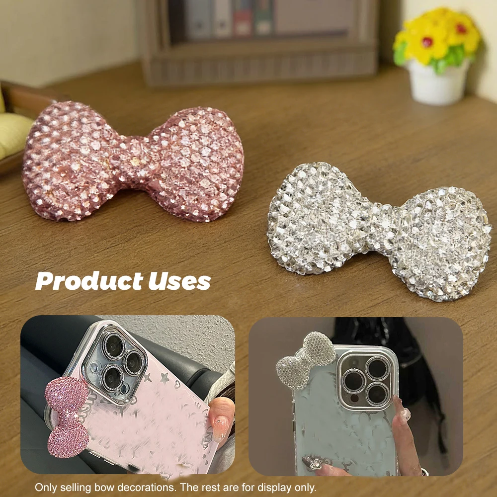 Süße Strass-Schleife, große, vollständig mit Strass besetzte Diamantschleife, flache Rückseite, Handy-/iPad-Hüllen-Dekoration, DIY-Bastelbedarf mit Klebstoff – Detail 3