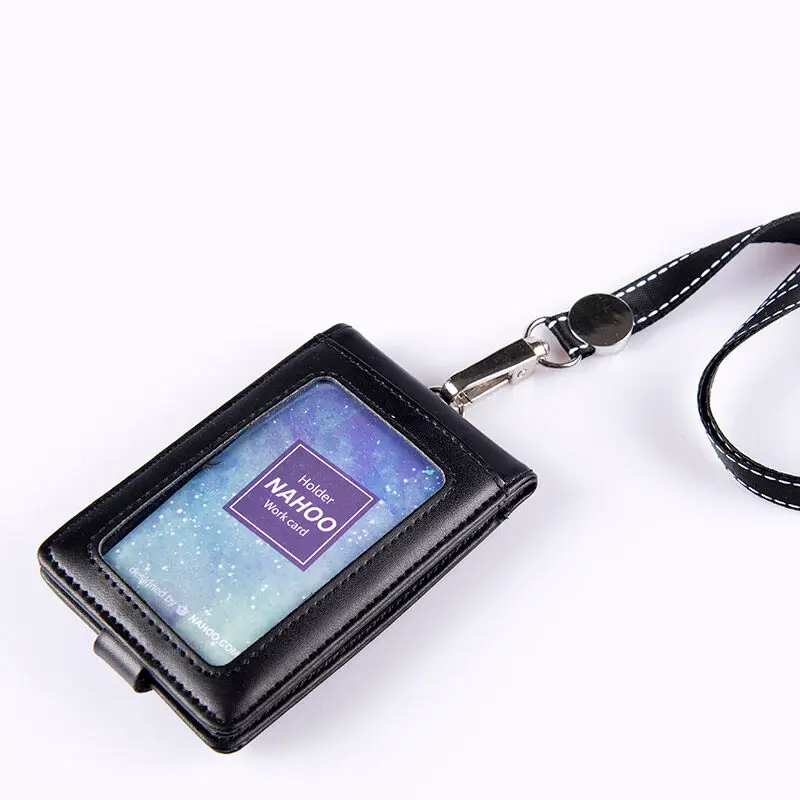 NEW Genuine Leather Badge Holder ID Name Tag Cases Business Work Card Holders Lanyard Chest Card Bag Can Hold 5 Cards