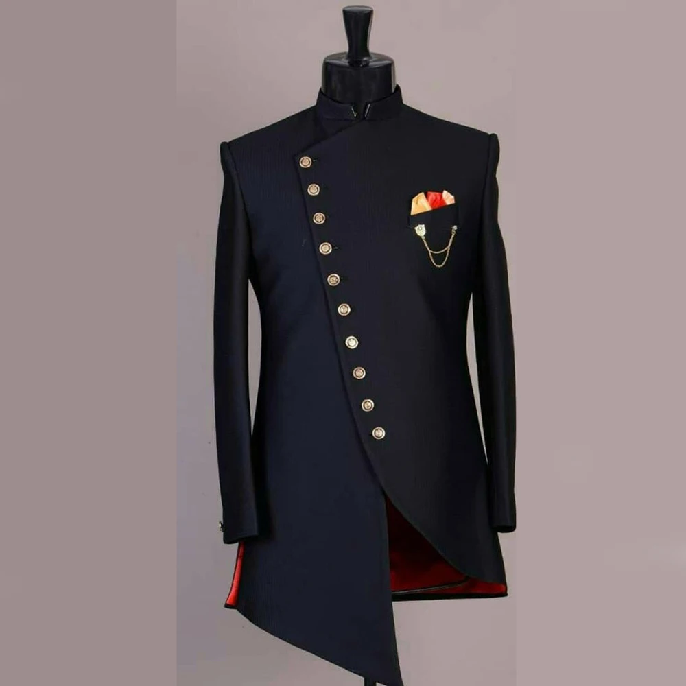 New Design Men's Suits African Jacket 1 Piece Single Breasted Stand Lapel Blazer Solid Color Slim Fit Male Clothing Coat