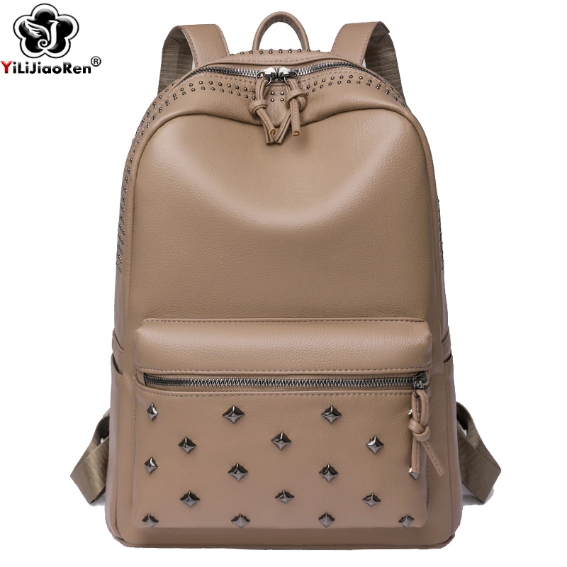 

Fashion Rivet Backpack Woman Soft Leather Daypack Female Large Travel Bag Ladies Bagpack Big School Backpack for Teenager Girls