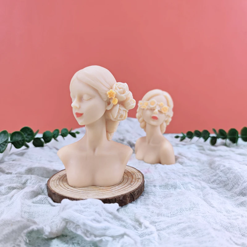 Ins Girl Scented Candle Silicone Mold Blindfolded Closed Eyes Portrait Plaster Decor Handmade DIY Soap Aromatherapy Making Mould
