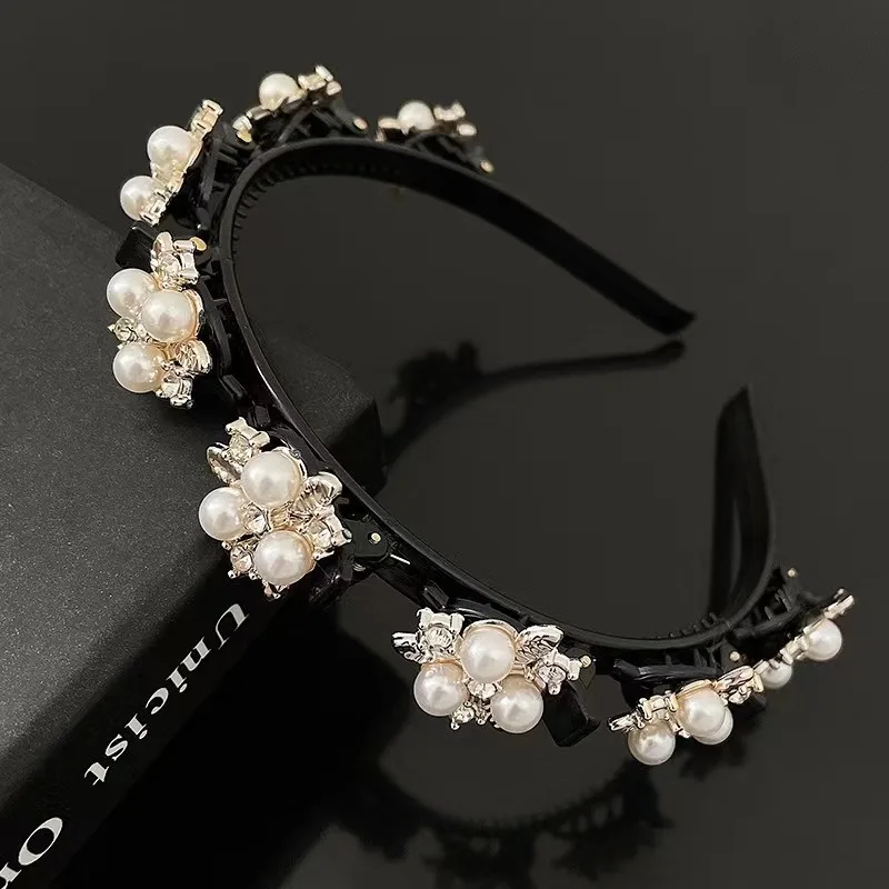 Rhinestone Pearls Bands Clip Hairbands Fashion Plastic Braided Headband Punk Knitting Womens Headwear Hair Accessories Pearl