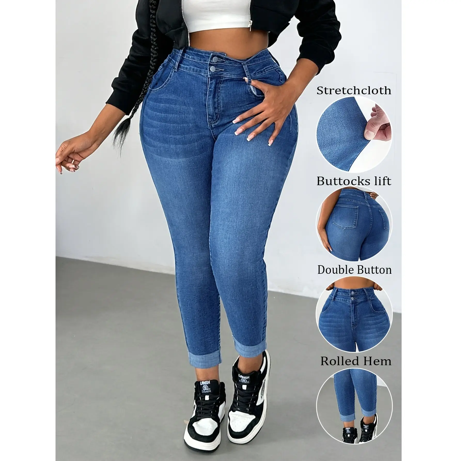 Plus Size 5XL 4XL  Fashion Sexy Women's Jeans Pencil Denim Trousers Butt Lifting Style Blue