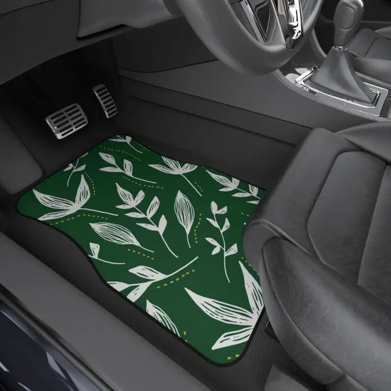 

Leaf Car Floor Mats Jungle Floor Mats Floral Car accessories for Women Boho Women Car Mats Wild Flower Green Floral Pattern Mons