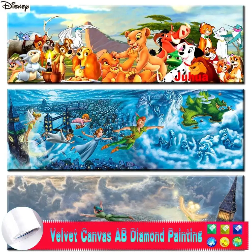 5D AB Velvet Canvas Diamond Painting The Peter Pan Lion King Disney Diamond Art DIY Full Drill Cross Stitch Kits Mosaic Picture diamond painting cross stitch kit diamond painting kit