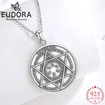 Eudora 925 Sterling Silver Archangel Raphael Seal Necklace Vintage Pentagram Rune Amulet Pendant Personality Jewelry to Wome Men 1