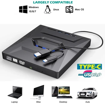 USB 3.0 및 C 타입 외장 DVD 버너 다기능 카드 라이터, 녹음기 CD/DVD 플레이어, DVD RW 광학 드라이브, MAC OS 윈도우 XP/7/8/10