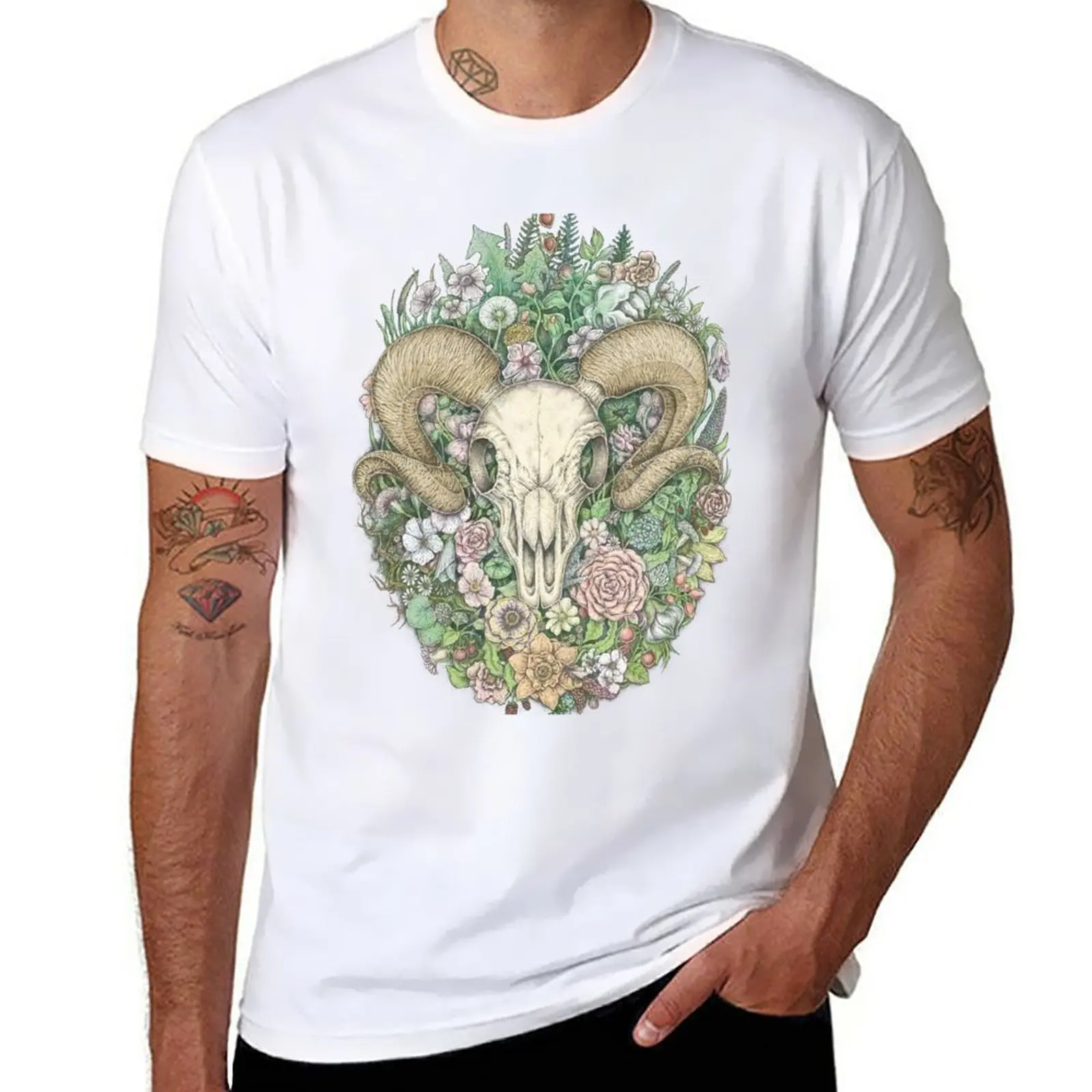 

Life's Mystery: Ram Skull. Colored Version T-Shirt anime clothes for a boy plain animal prinfor boys t shirts for men