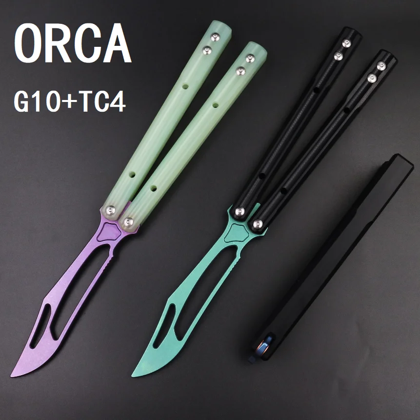 G10 JK Orca Clone Balisong Trainer Butterflyknife Flipper Trainer Safe EDC Outdoor Knife 