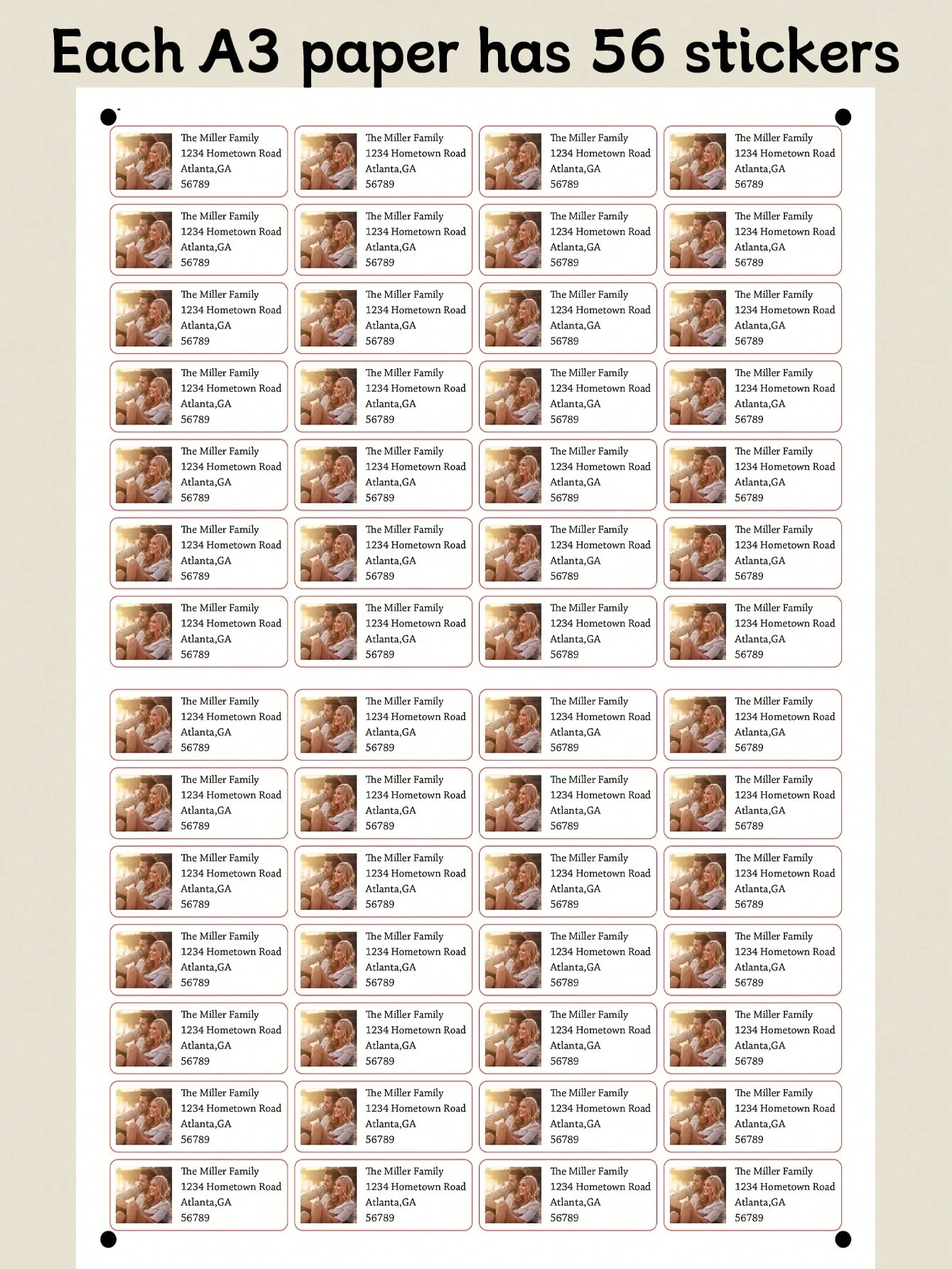 56-560Pcs Personalized Return Address Labels Photo, 6.35*2.54CM Custom Photo Or Information Mailing Labels For Envelope