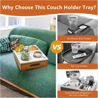 Couch Cup Holder with Sturdy Bamboo Bottom Tray and Anti-Spill Washable Silicone Liner for Eating on Couch or Bed TV-Watching 2