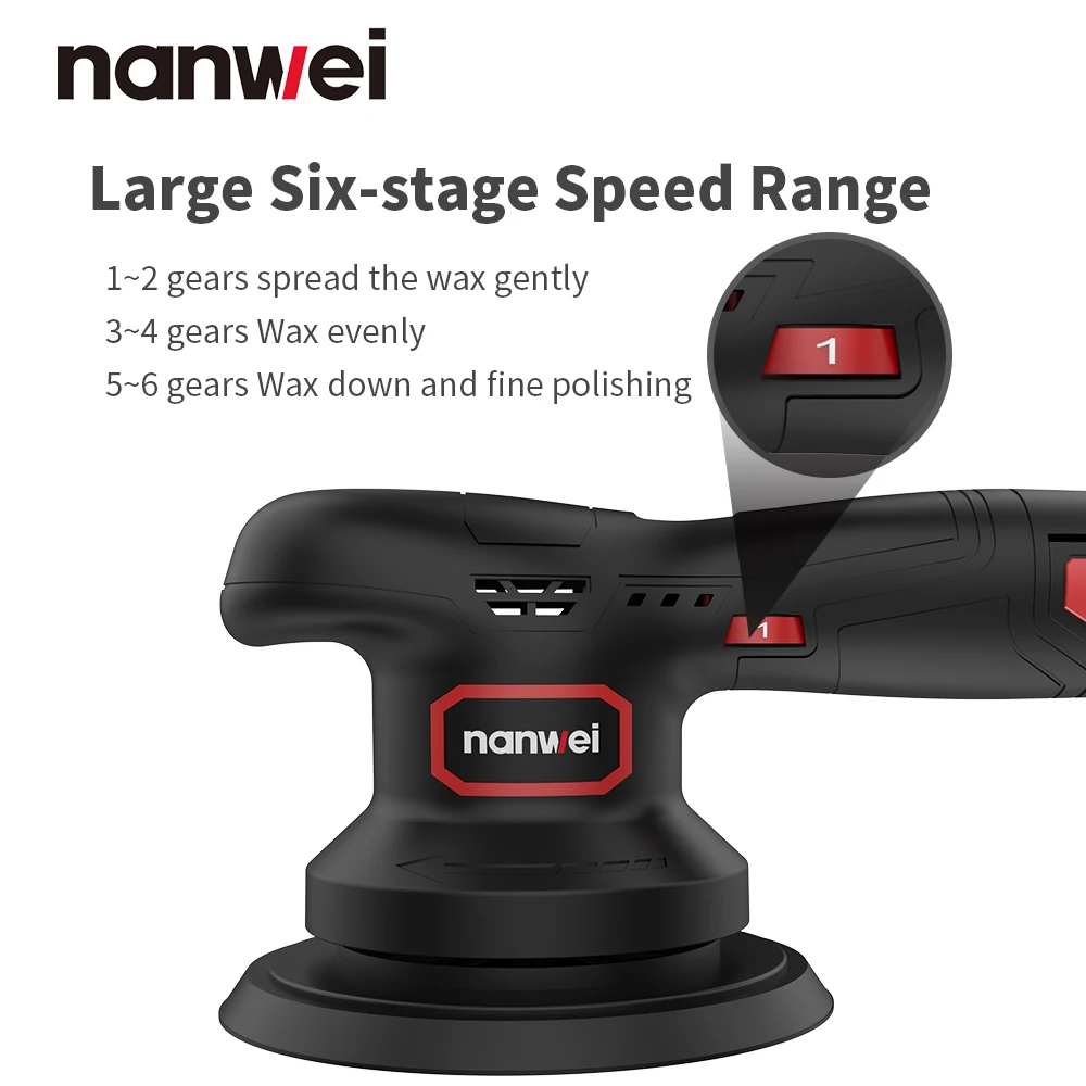 NANWEI 12V Mini Li-ion Polishing Machine Waxing Machine Vibrating Range 8mm 6 Speed Type-C Charging Interface