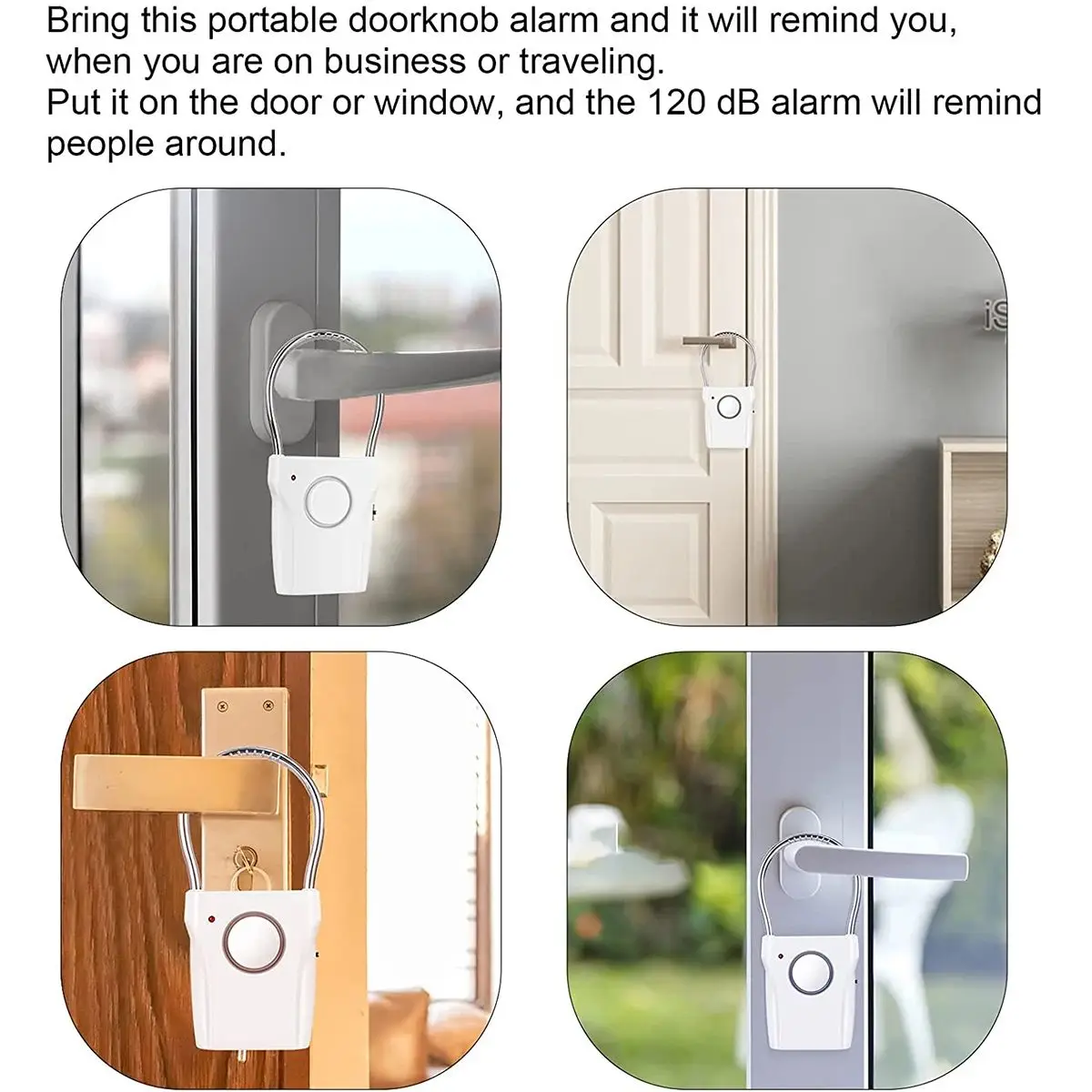 Door Handle Alarm 110dB Door Security Alarm with Adjustable Settings Alarm Equipment Battery Operated for Travel Hotel Security