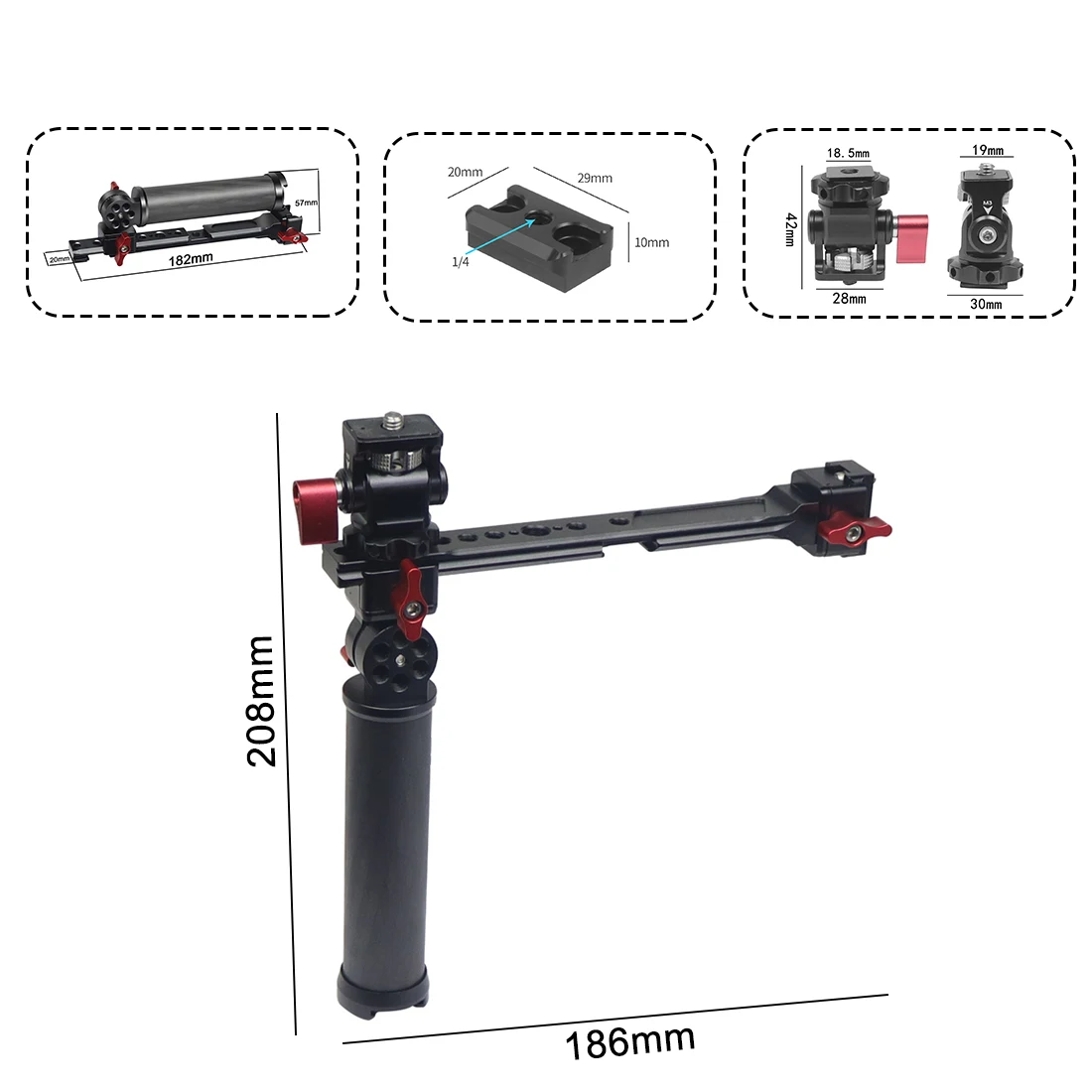 RS4 RS3 Mini RSC2 Gimbal Dual Carbon Handle Grip 180 Adjustable Clamp for Ronin