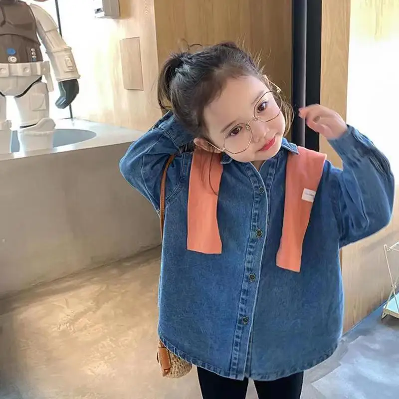 Girls Boys Denim Shirts for Spring Autumn Summer
