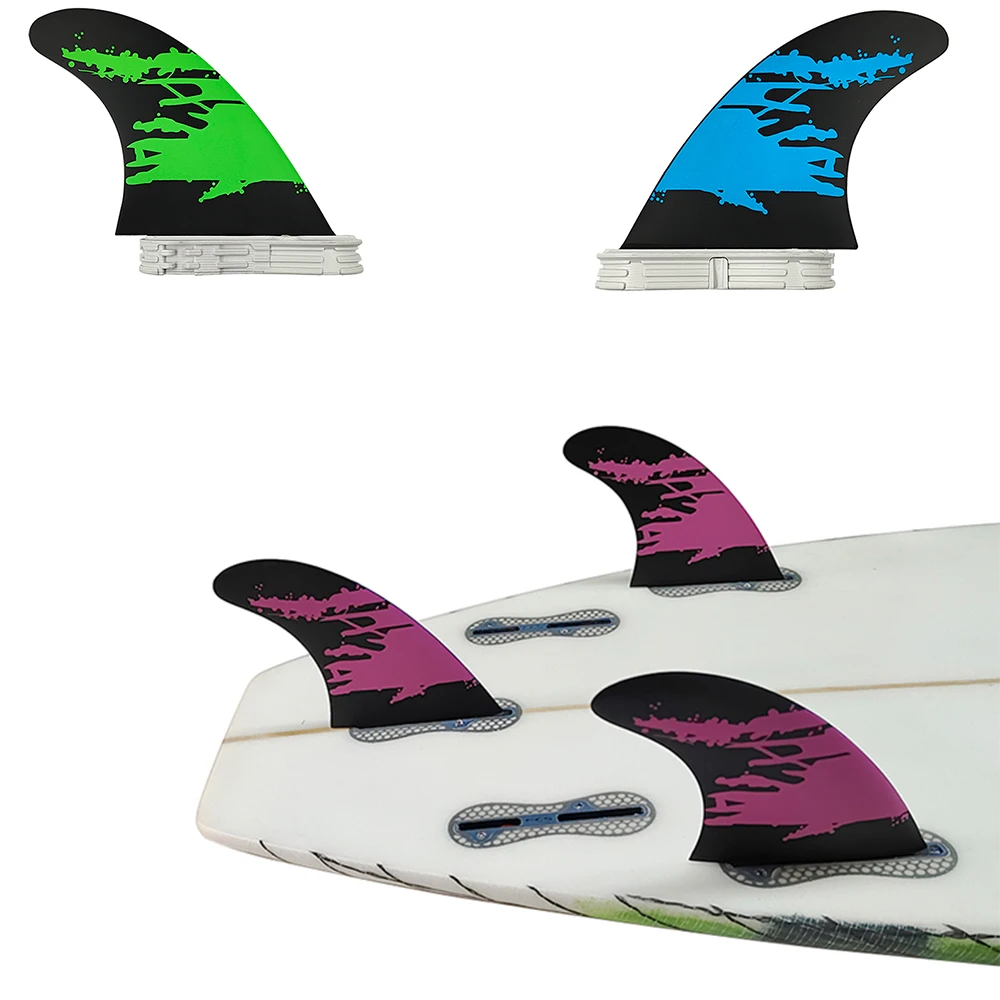 Double Tabs 2 Green/Blue/Purple Surfboard Fins Fiberglass Performance Core 3pcs/set UPSURF FCS 2 Surfing Fins Beach Accessories