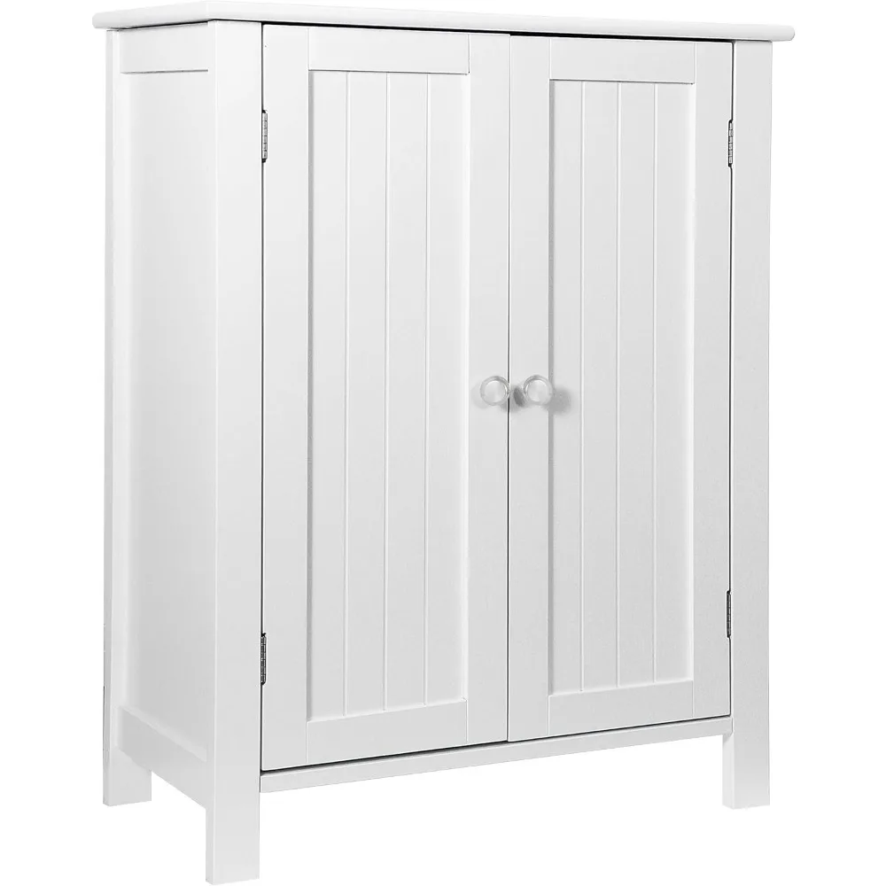 Bathroom Floor Storage Cabinet with Double Door + Adjustable Shelf, Wooden Organizer Cabinet for Living Room, Bathroom, Bed 2