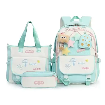 3pcs/Sets Nylon School Bags For Teenage Girls Kawaii Women Backpacks College Student Laptop Backpack Rucksack SchoolBags 2025 1
