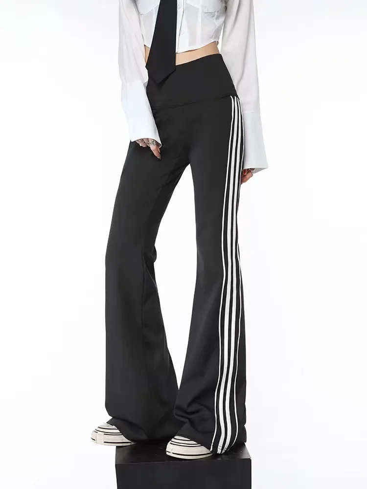 ADAgirl Black Sweatpants for Women Streetwear Causal Fashion Female Flare Leggings Y2k High Waist  Slim Ladies Jogger Trouser