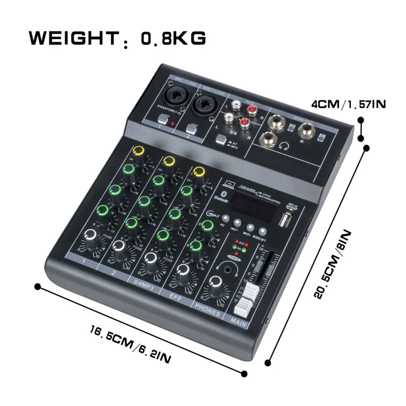 전문 디지털 DJ 믹서 콘솔, 4 채널 오디오 믹서, USB 포트, 블루투스 연결 재생 지원