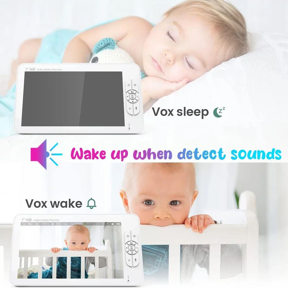 Baby Monitor with 2 Cameras 7" Large Display Audio and Video Surveillance 2-Way Talk 4000mAh Battery Infrared Night Vision VOX S0adfa21e370c4102b4e4074b3d961438v