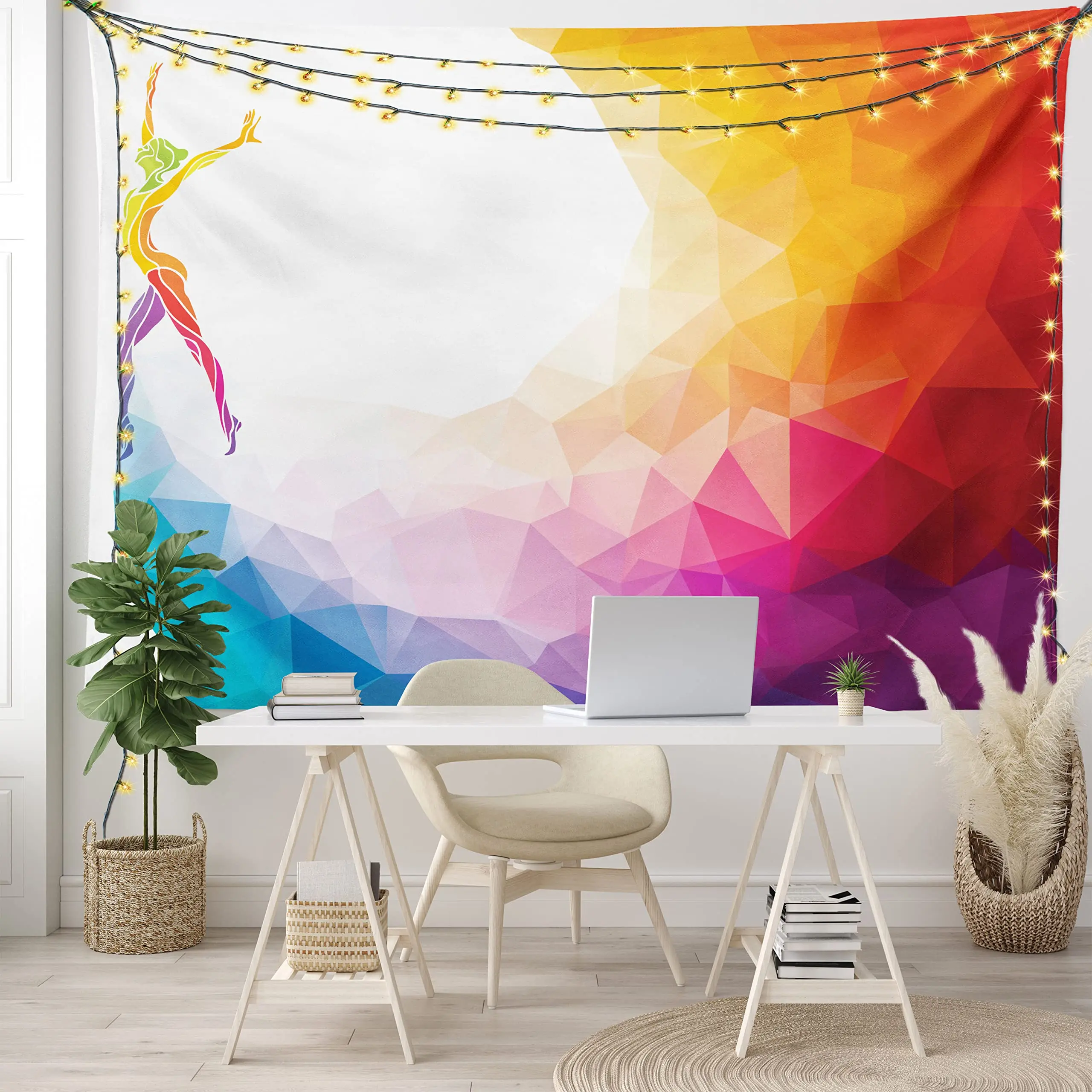 

Sports Tapestry,Gymnastics Girl Gymnast Portrait Colored Geometric Digital Shapes Modern Olympics, Fabric Wall Hanging Decor