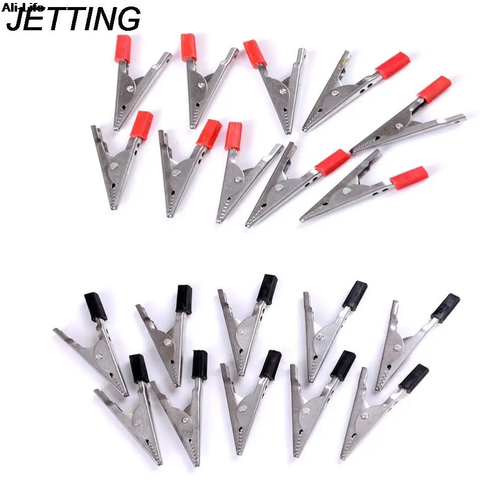 10pcs/lot Metal Insulated Alligator Clips Clamp Plastic Handle Crocodile Clips Red Black Insulated Crocodile Clip Wholesale