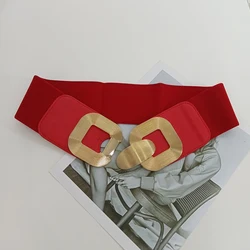Elegant Women's Stretch Corset Belt with Gold Buckle - High - Quality Waistband in Black, Red, and Beige - 74x7.5cm (Red belt)