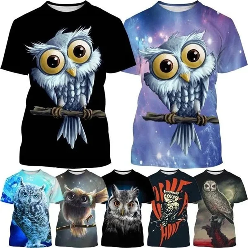 

Summer Funny Animal Owl Round Neck T-shirt Animal Personality Print 3D T Shirts Men And Women Tops Short-sleeved Anime Tees Top