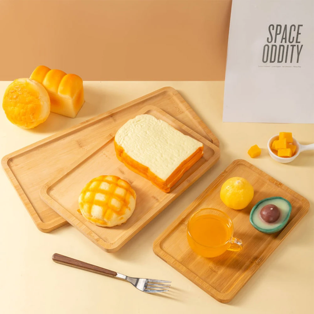 Wooden Serving Tray Bamboo Tray Carved Tea Tray Plate Tableware Stand Fruit Bread Tea Food Tray Oil Resistant Tray KitchenSupply 6