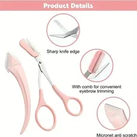 Set of Three Women's Eyebrow Comb Scissors Spatula Accessories Professional Eyebrow Trimmer Eyebrow Cutter Eyebrow Razor. 1
