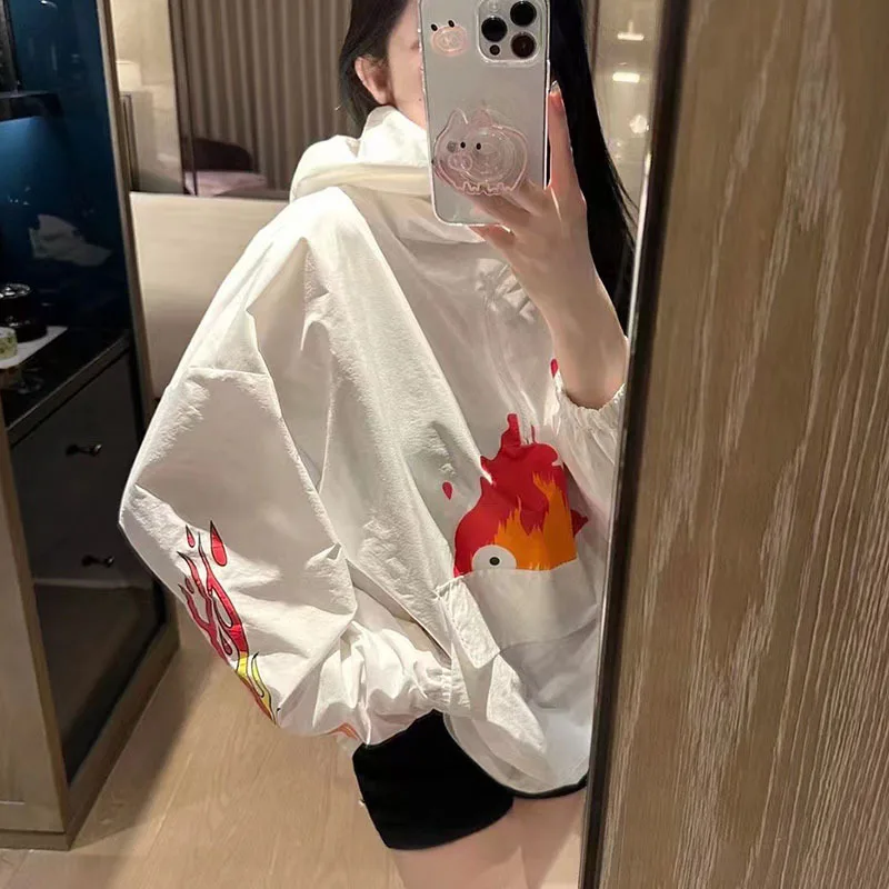 

2023 Spring Women Casual Jacket Hoodies Zipper Loose Jacket Windproof Flame Korean Design Big Pocket Sweater