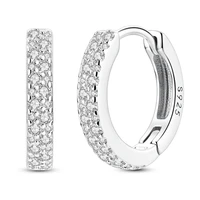 Silvery Circle Earrings 925 Sterling Silver Women Zircon Ear Studs Sparkling Pave Hoop Earring Jewelry Gift