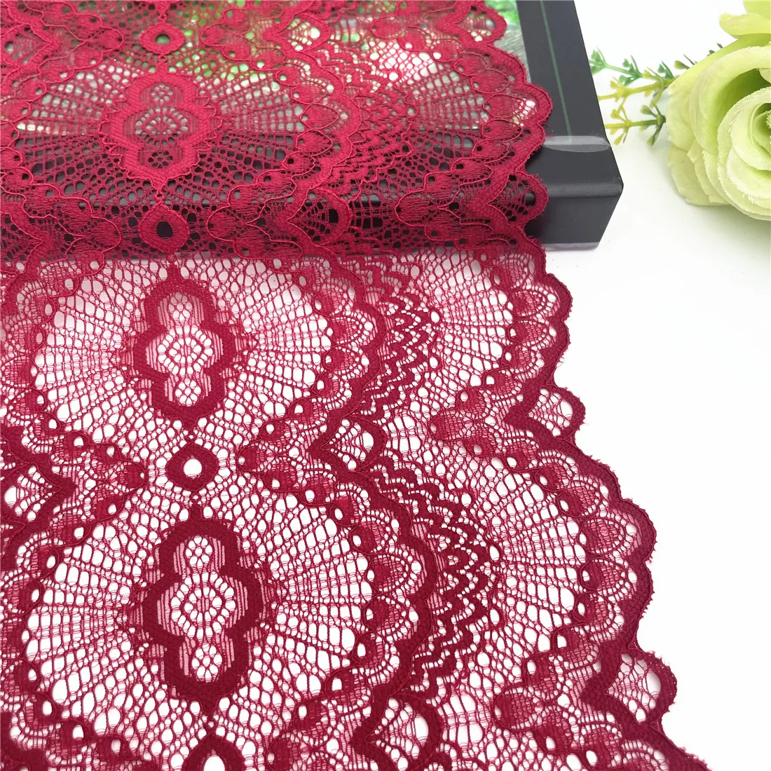 3y/lot Width 20.50cm Dark Red Elastic Stretch Lace Trim 2